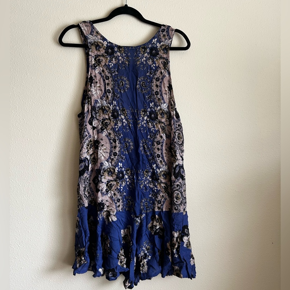 RARE Free People Purple Blue and Purple Floral Tunic Shirt size L